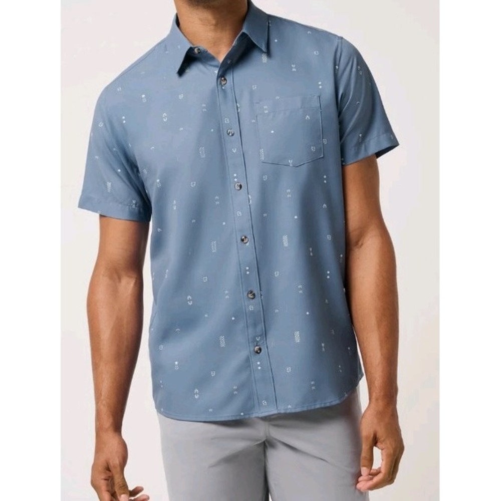 Travis Matthews Techwoven Button Up Size XL Blue Golf Sports Travel Office